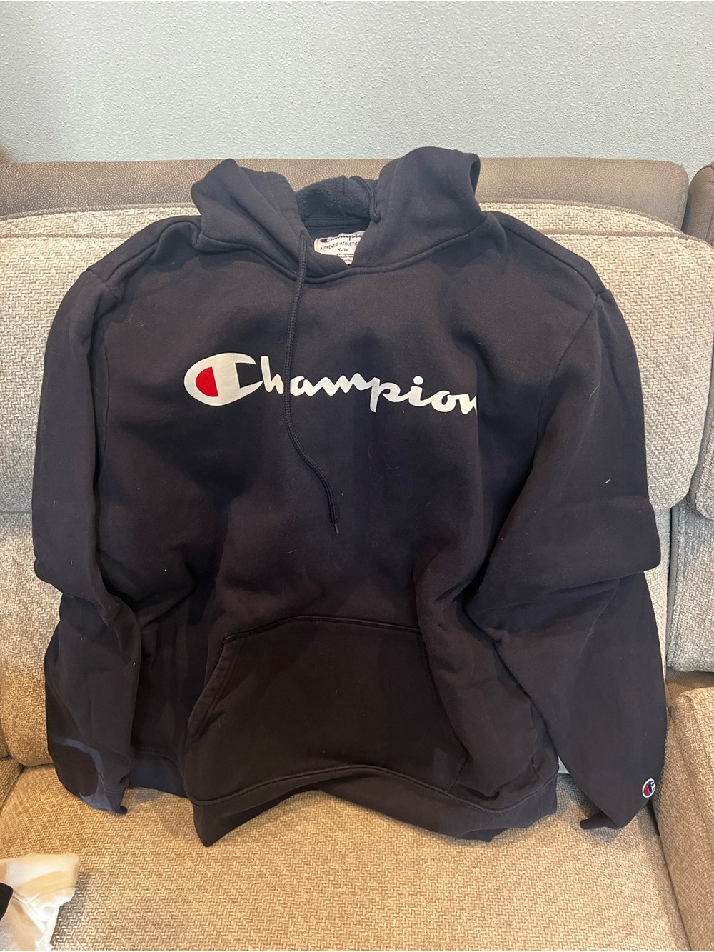 Champion Navy Blue Hoodie with White Logos